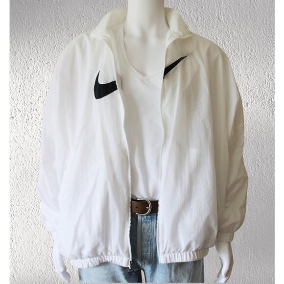 nwot NIKE Swoosh Sportswear Essential Woven Jacket in White/Black (Unisex L) - Picture 6 of 11
